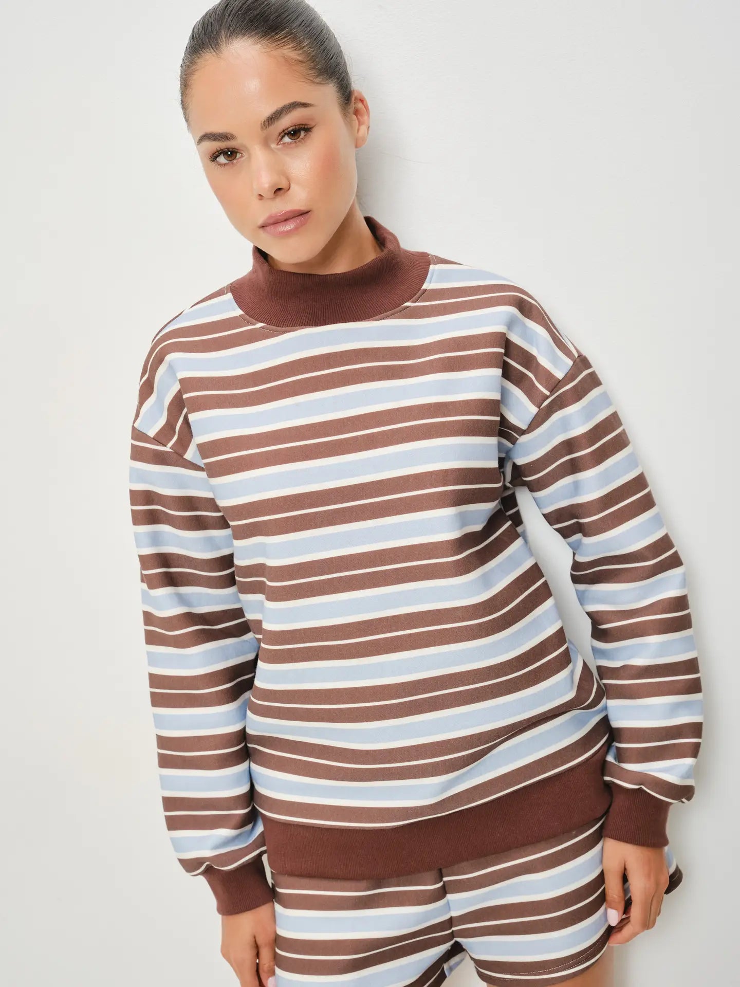 Ryland Mock Neck Striped Fleece Sweatshirt