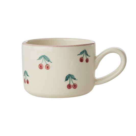 Ceramic Cappuccino Cup with Hand Painted Cherries - 6.7 oz