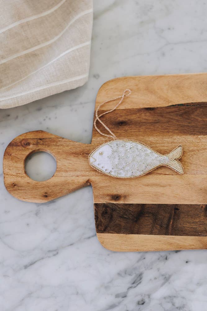 White Handmade Fish Christmas Ornament in Irish Linen