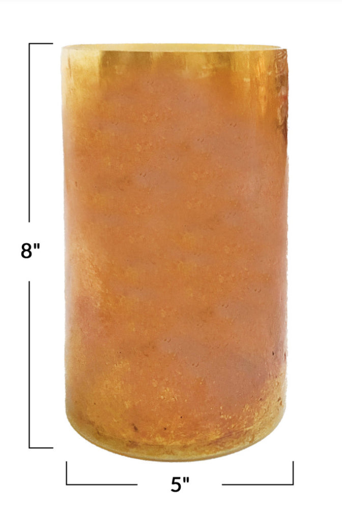 Recycled Glass Hurricane/Vase, Iridescent Orange Color