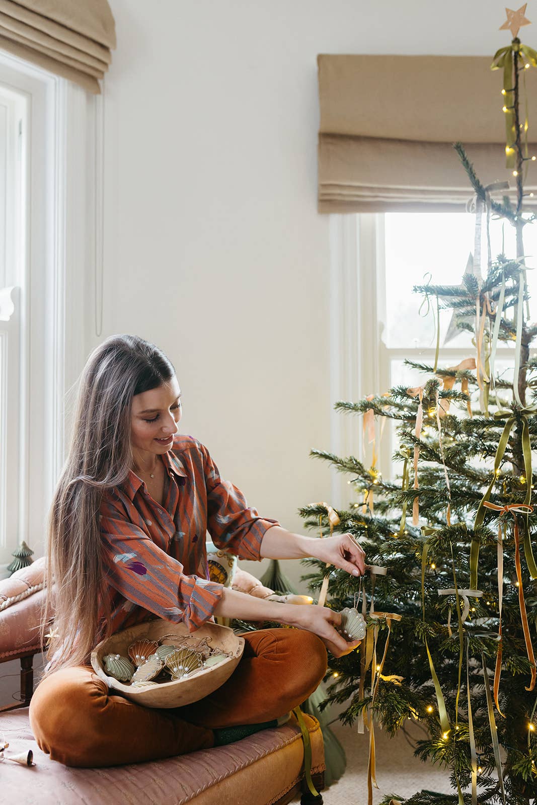 Cream Shell Vintage Linen Handmade Sea Beach Ocean Ornament