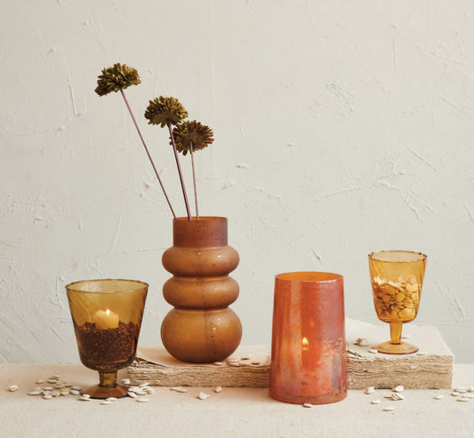 Recycled Glass Hurricane/Vase, Iridescent Orange Color