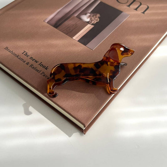 Dachshund Dog Acetate Hair Claw Clip: Brown