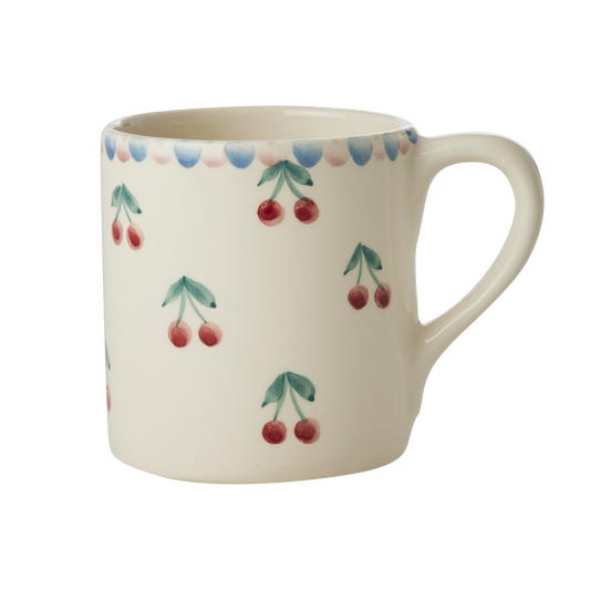 Ceramic Mug with Hand Painted Cherries - 14.2 oz