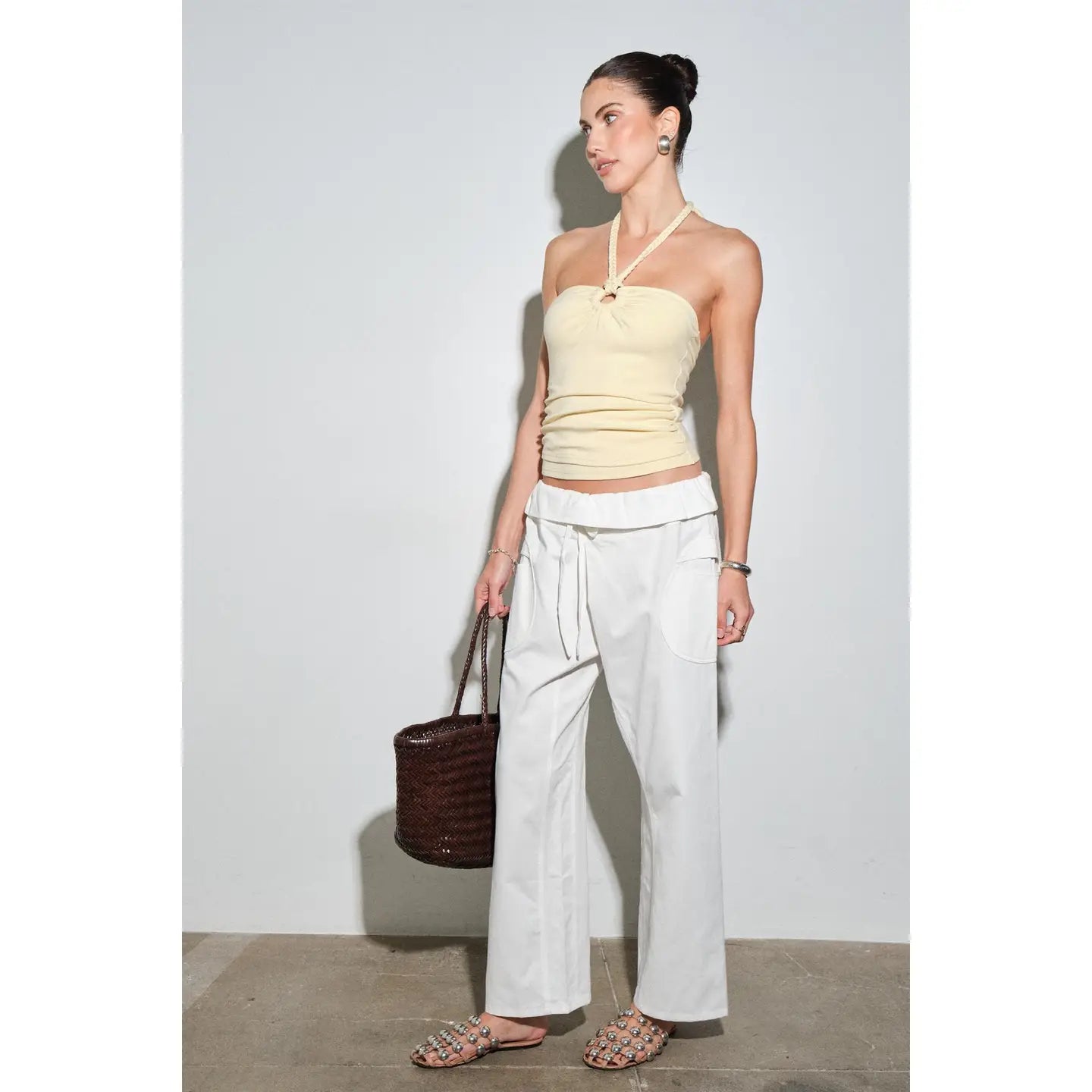 Noemie Jersey Braided Halter Keyhole Top