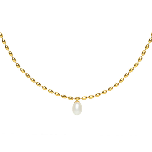 Waterproof Gold Scalloped Pearl Pendant Necklace