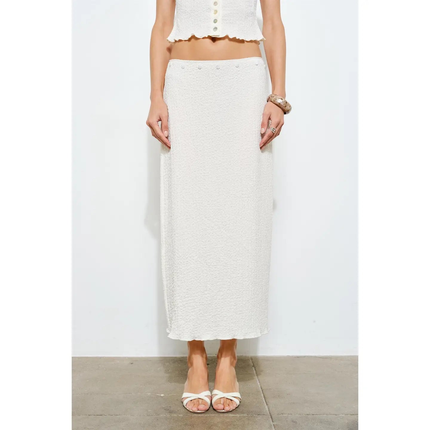 Lana Button Detail Textured Skirt