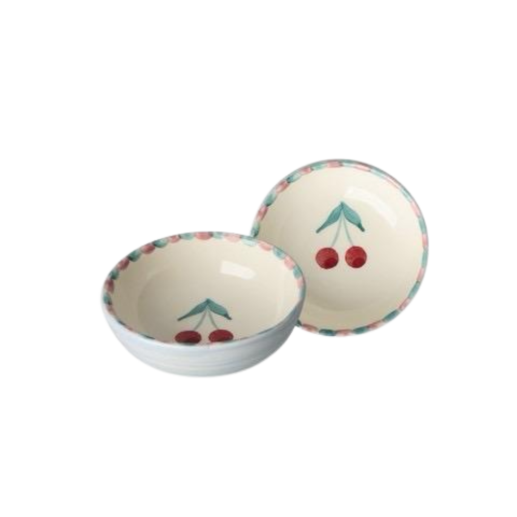 Ceramic Dipping Bowl with Hand-painted Cherries - Small - 3.38 oz