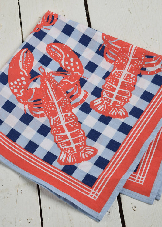 Lobster Bandana - 100% Cotton - Nautical Gingham - Hanky