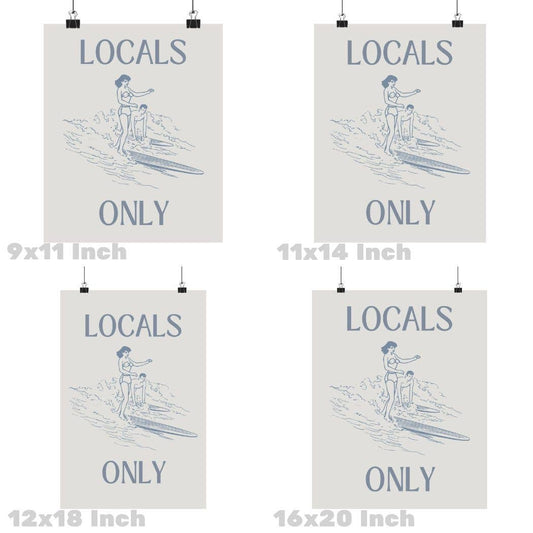 Locals Only Retro Surfer Typography Wall Art Prints: 9" x 11"