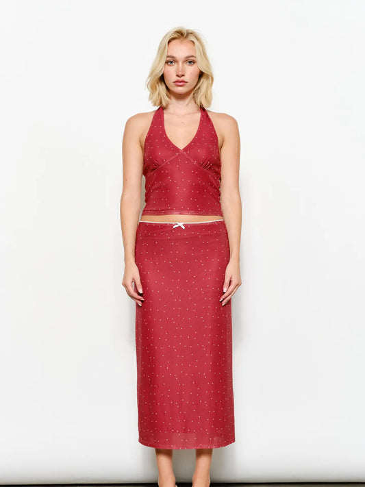 Geneva Polkadot Mesh Midi Skirt