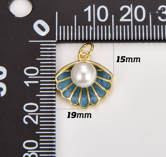 Clam Shell Pearl Enamel Charm