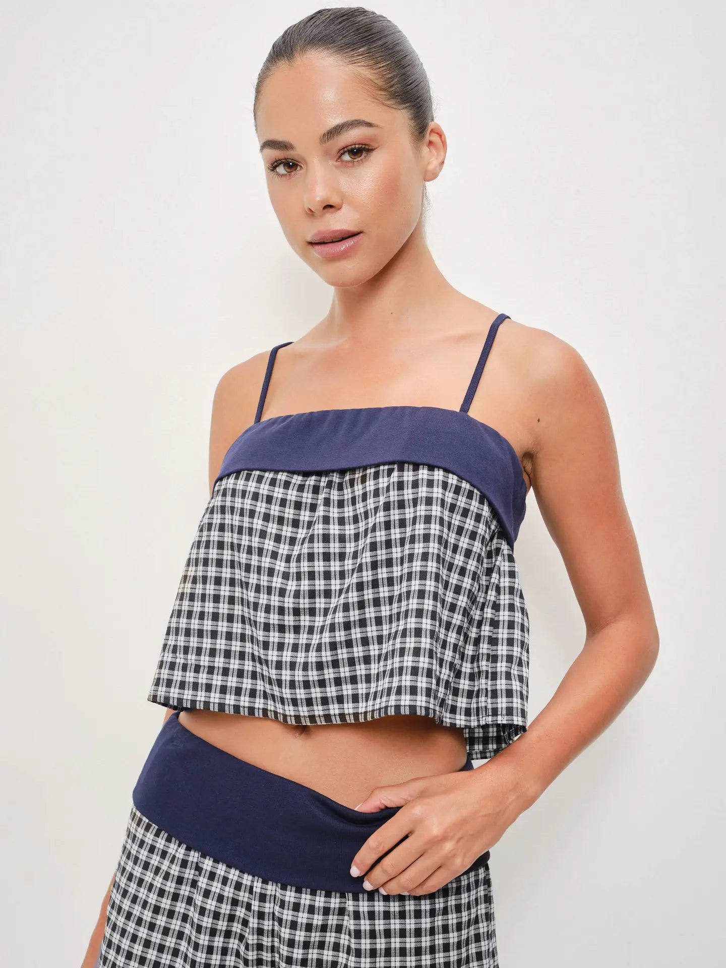 Deanna Gingham Contrast Top