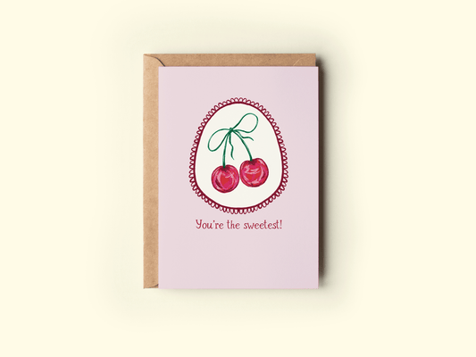 You're the Sweetest! Cherry Thanks Coquette Greeting Card