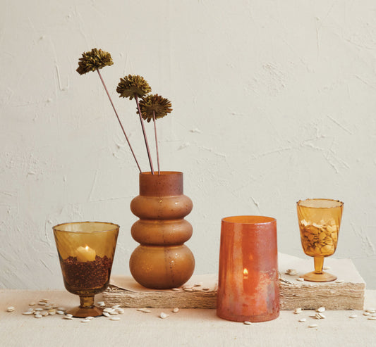 Recycled Glass Stemmed Vase/Votive Holder, Amber Color