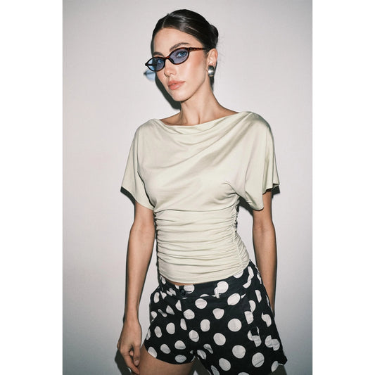 Liv Cowl-Neck Ruched Top