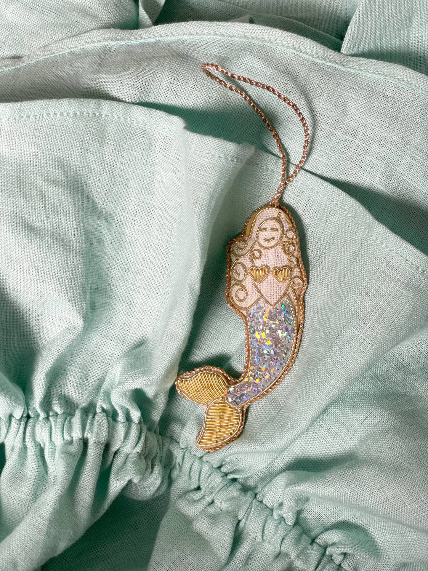 Handmade Mermaid Christmas Holiday Decoration in Irish Linen