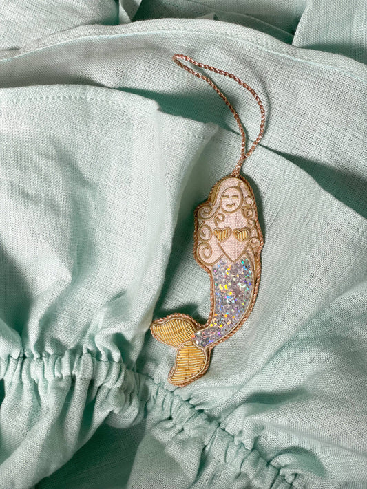 Handmade Mermaid Christmas Holiday Decoration in Irish Linen