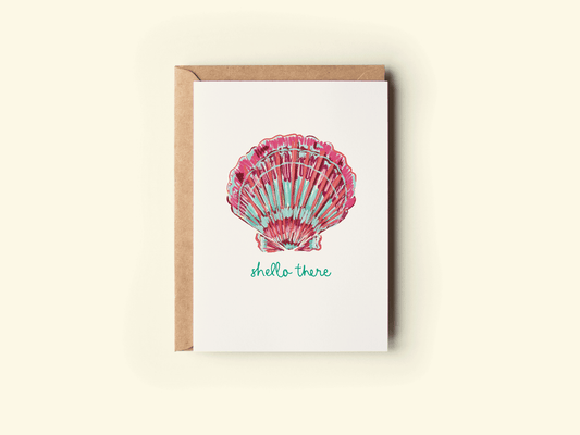 Shello There Seashell Beach Coastal Punny Greeting Card