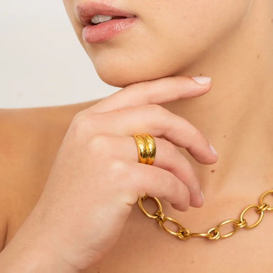 Waterproof Gold Twin Ring