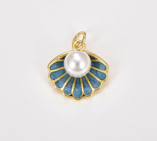Clam Shell Pearl Enamel Charm