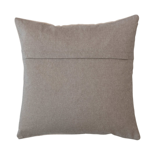 18" Square Cotton Slub Tufted Pillow w/ Pumpkin & Chambray Back, Cream Color