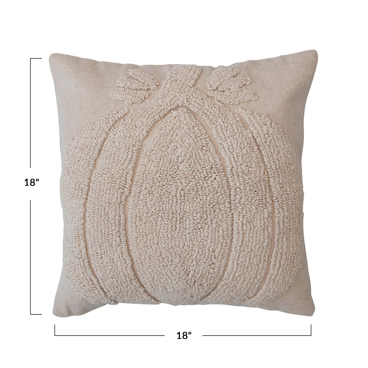 18" Square Cotton Slub Tufted Pillow w/ Pumpkin & Chambray Back, Cream Color