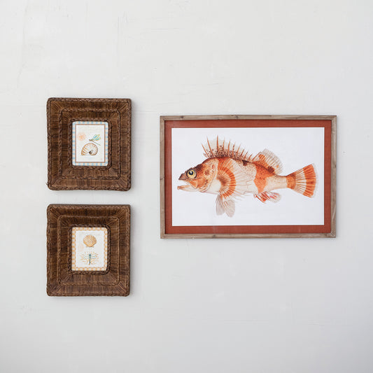 Woven Water Hyacinth Framed Glass Wall Decor