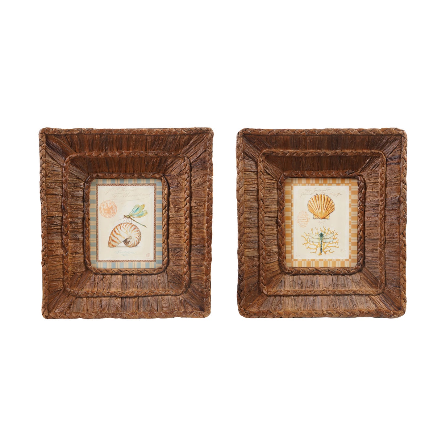 Woven Water Hyacinth Framed Glass Wall Decor