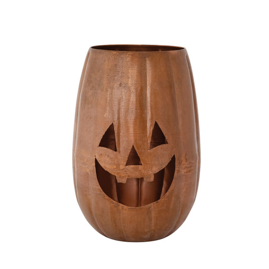 Metal Jack-O-Lantern Candle Holder with Cut-Outs