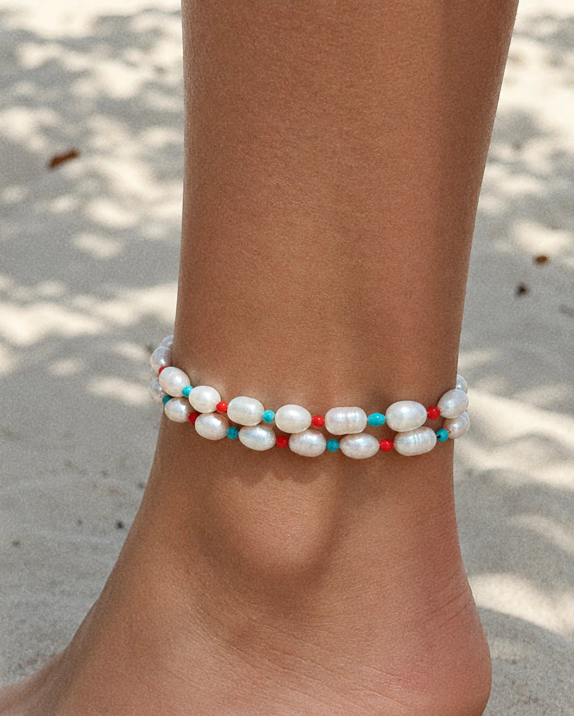 Red Blue & Pearl Anklet