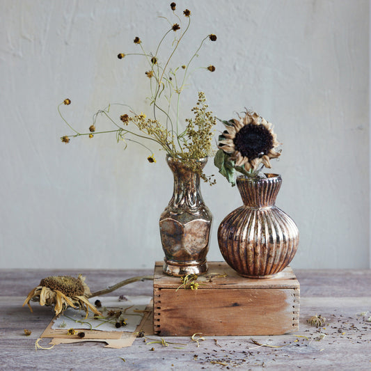 Mercury Glass Vase, Oxidized Silver Finish, 2 Styles