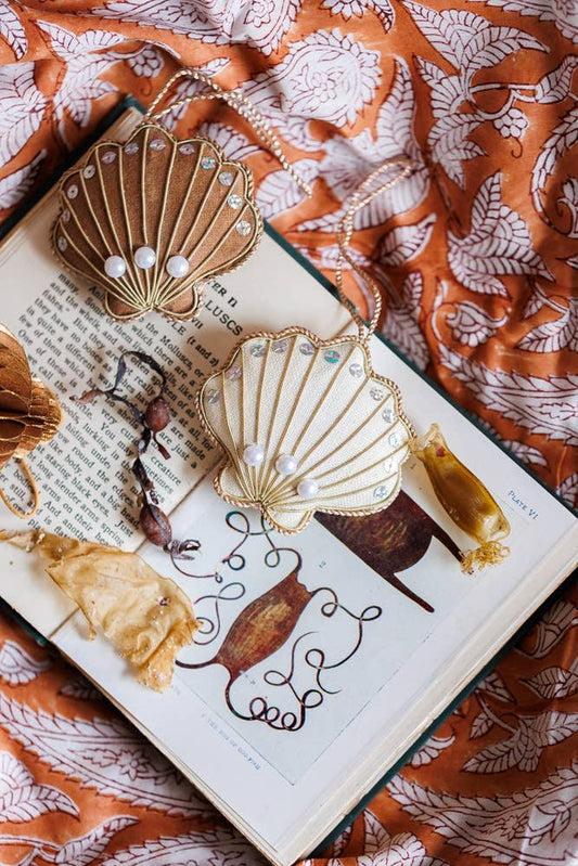 Cream Shell Vintage Linen Handmade Sea Beach Ocean Ornament