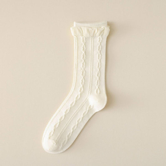 Ruffle Spiral Texture Crew Socks: