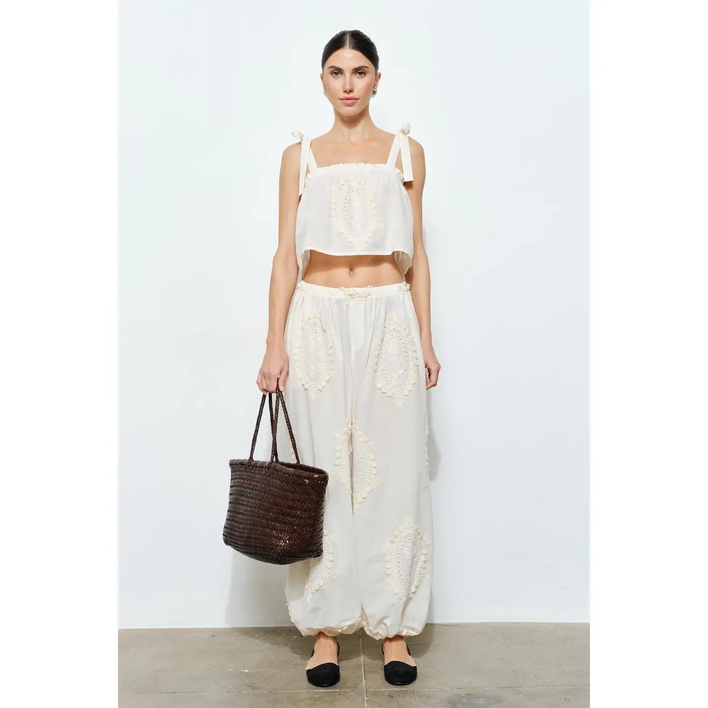 Owen Embroidered Tie Strap Scarf Top