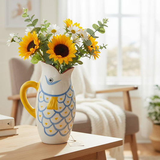 Patterned Ceramic Fish Vase: Fish-Shaped