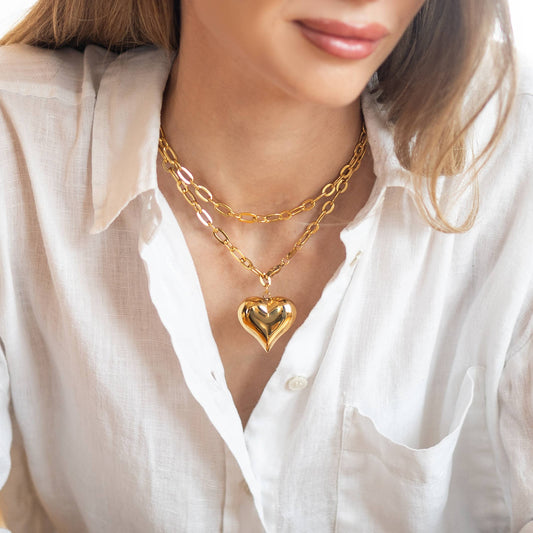 Waterproof Gold Statement Adjustable Heart Necklace