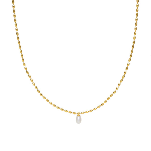 Waterproof Gold Scalloped Pearl Pendant Necklace