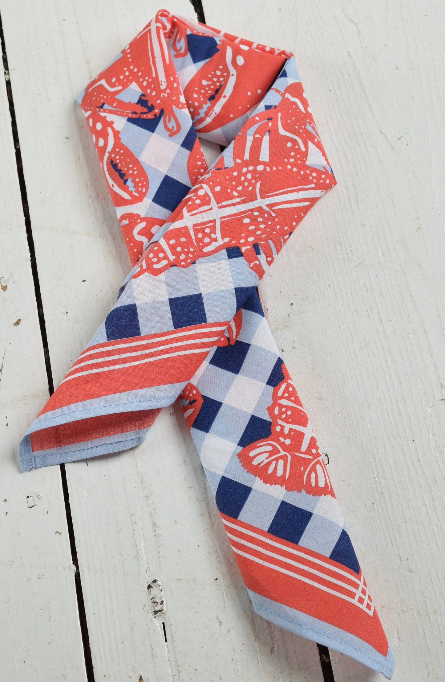 Lobster Bandana - 100% Cotton - Nautical Gingham - Hanky