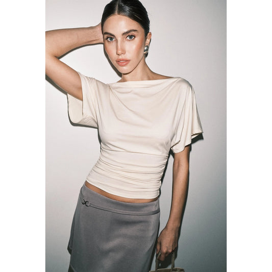 Liv Cowl-Neck Ruched Top