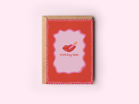 Birthday Babe Lipstick and Lit Candle Glam Greeting Card