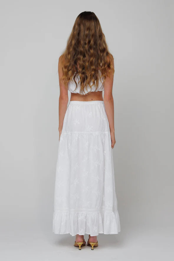 Jackson Skirt in White Embroidered Cotton