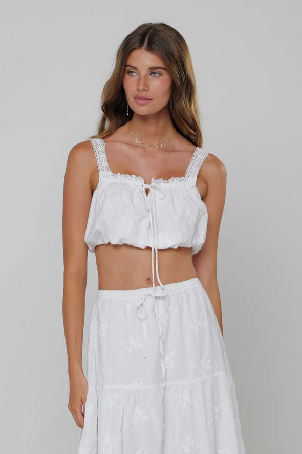Jo Top in White Embroidered Cotton