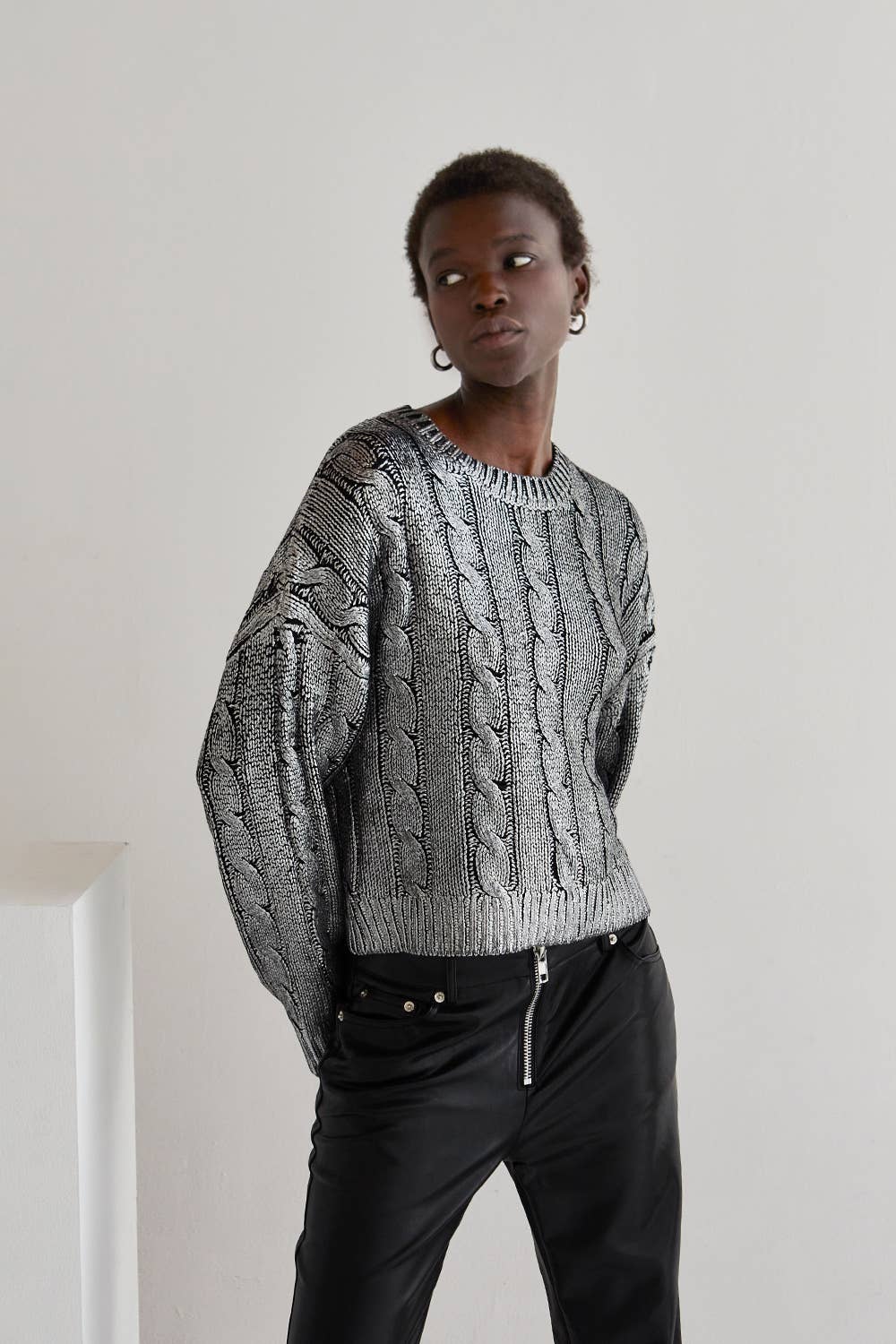 Alexandra Silver Laminated Sweater – shopharvestmoonhome
