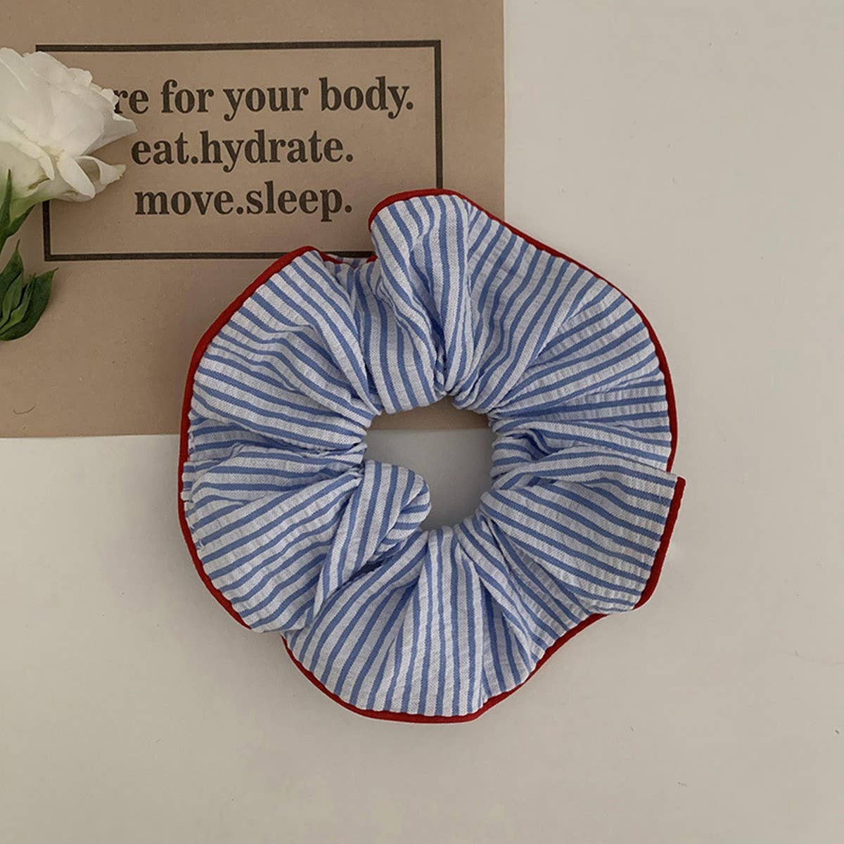 NAVY BLUE STRIPED HIGH ELASTIC HAIR SCRUNCHIES