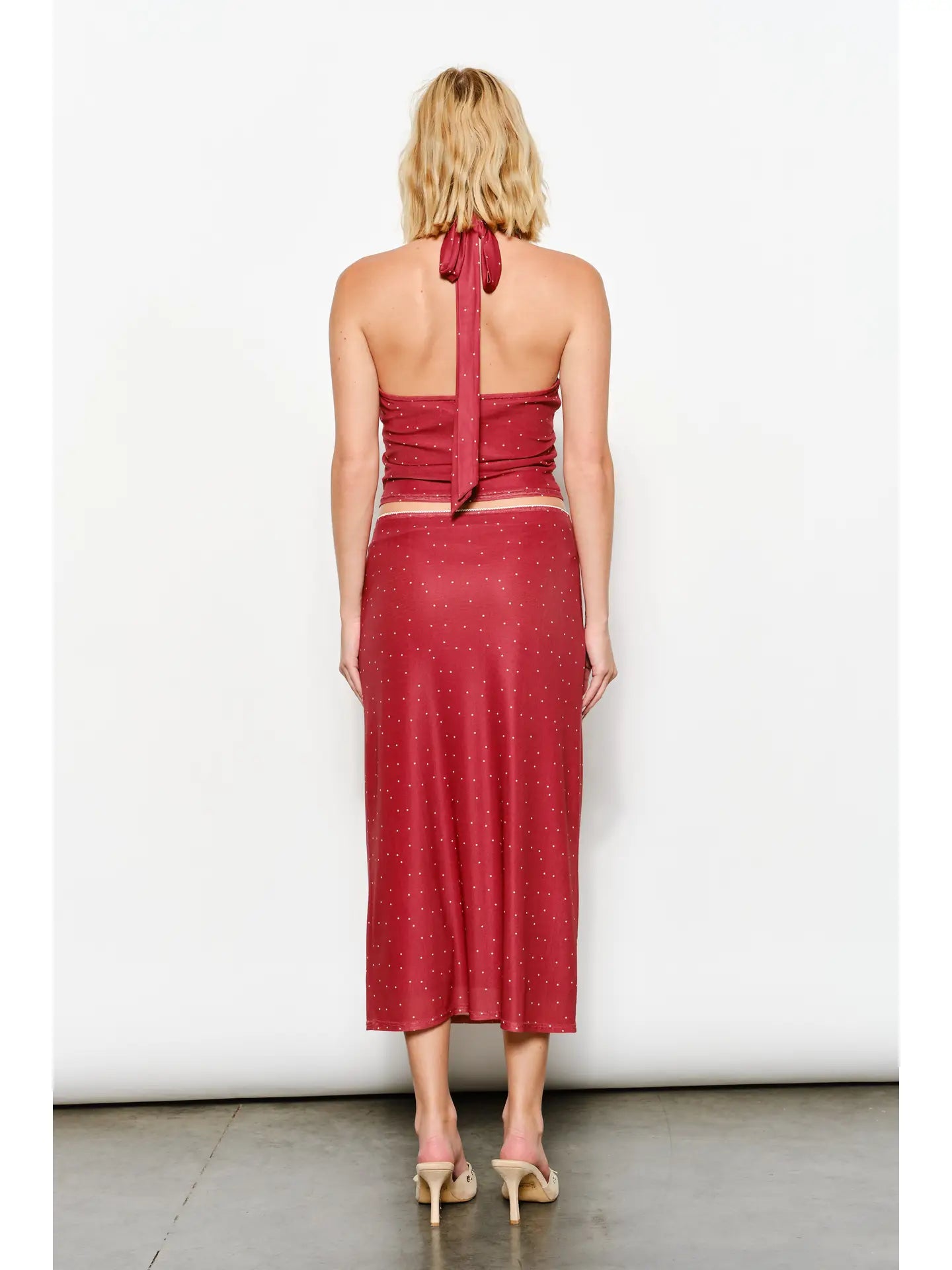 Geneva Polkadot Mesh Halter Neck Top - Cut