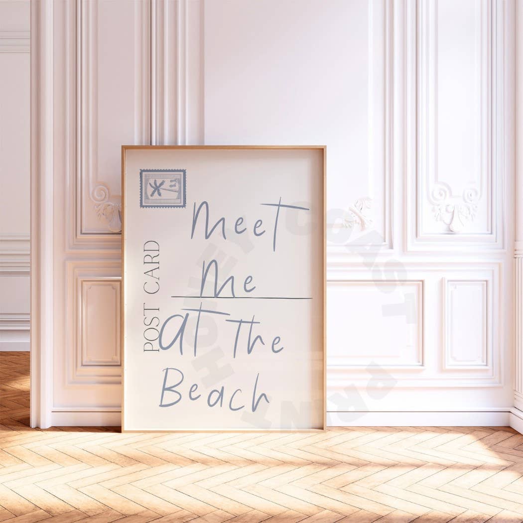 Meet Me At The Beach Coastal Stamp And Postcard Print: 9" x 11"