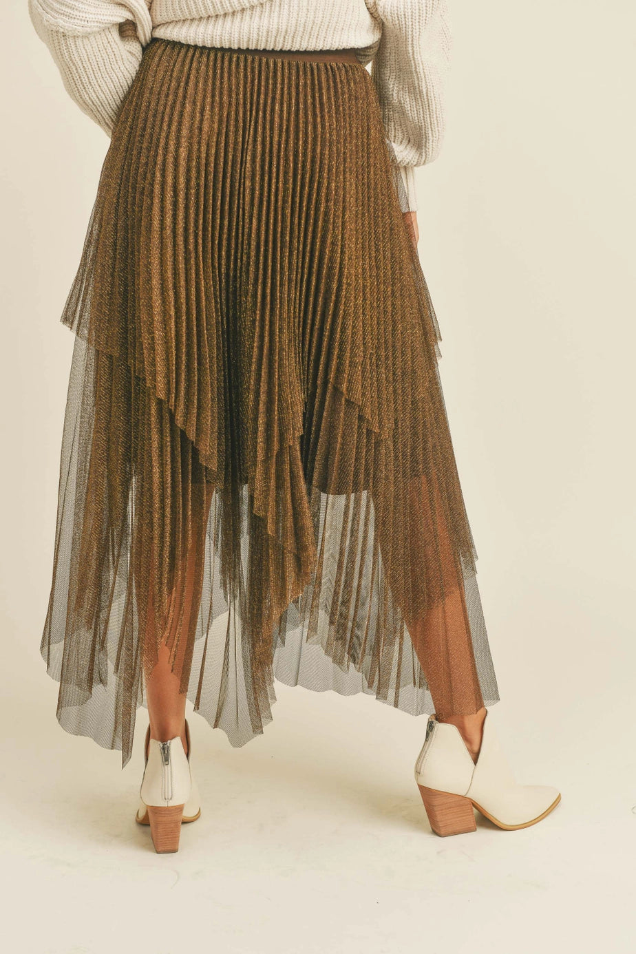 Metallic Mesh Pleated Skirt