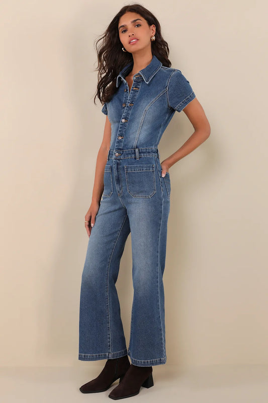 Sailor Dark Wash Short Sleeve Jumpsuit