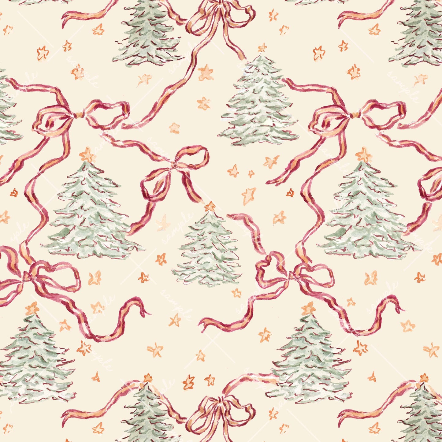 Trees and Bows Gift Wrap